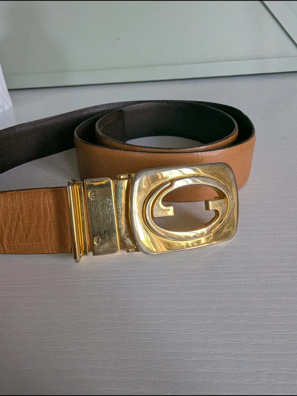 Gucci Tan Leather Belt with Gold G Buckle